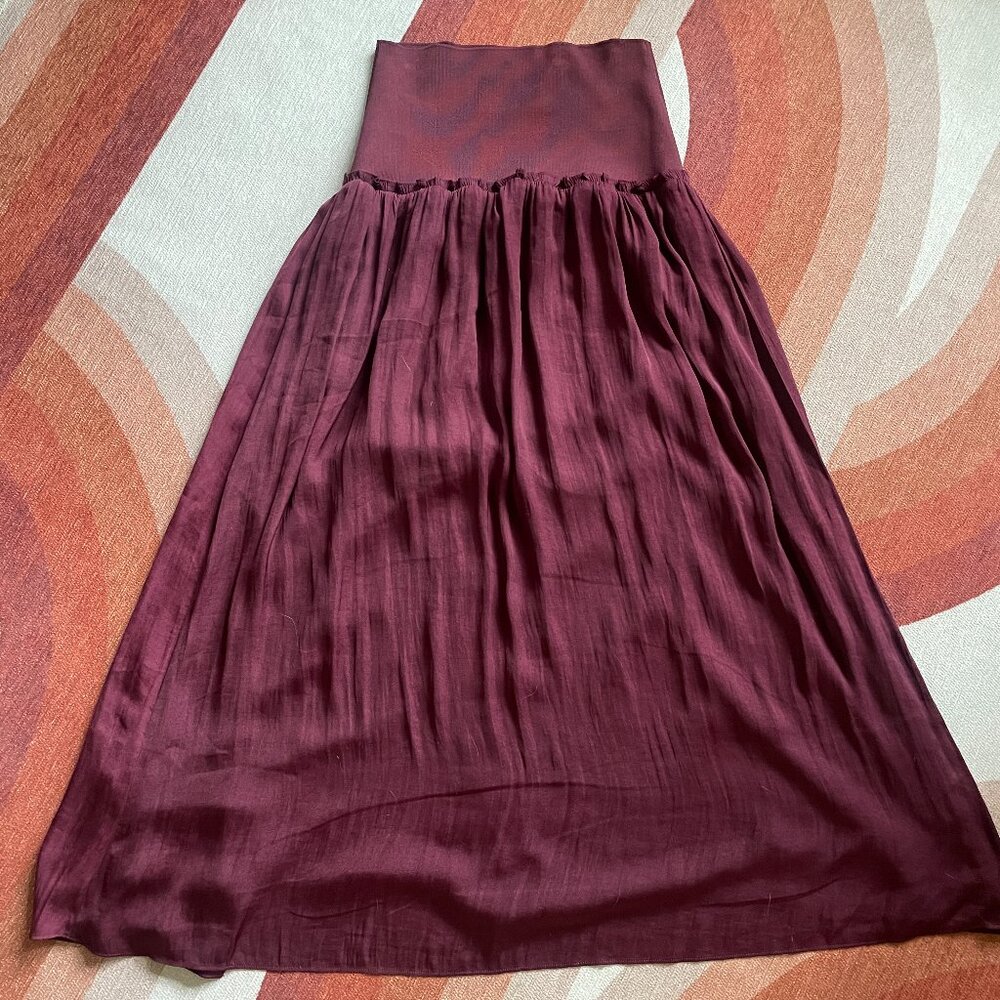 Anthropologie Deep Burgundy A-Line Skirt with Open Front Slit